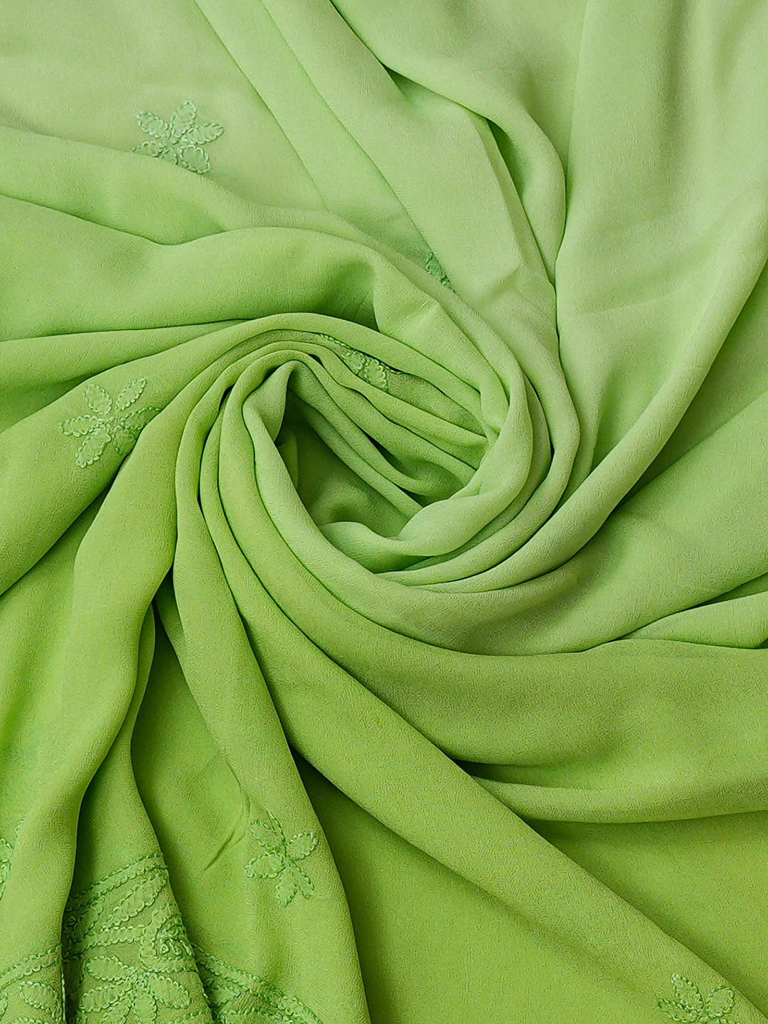 Ada Hand Embroidered Green Viscose Georgette Lucknowi Chikankari Unstitched Kurta Dupatta Set 01A811115