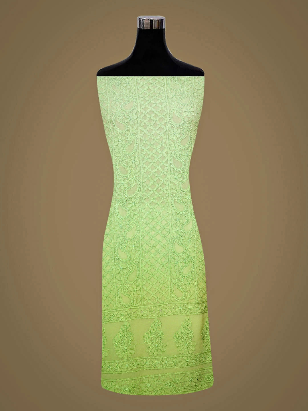 Ada Hand Embroidered Green Viscose Georgette Lucknowi Chikankari Unstitched Kurta Dupatta Set 01A811115