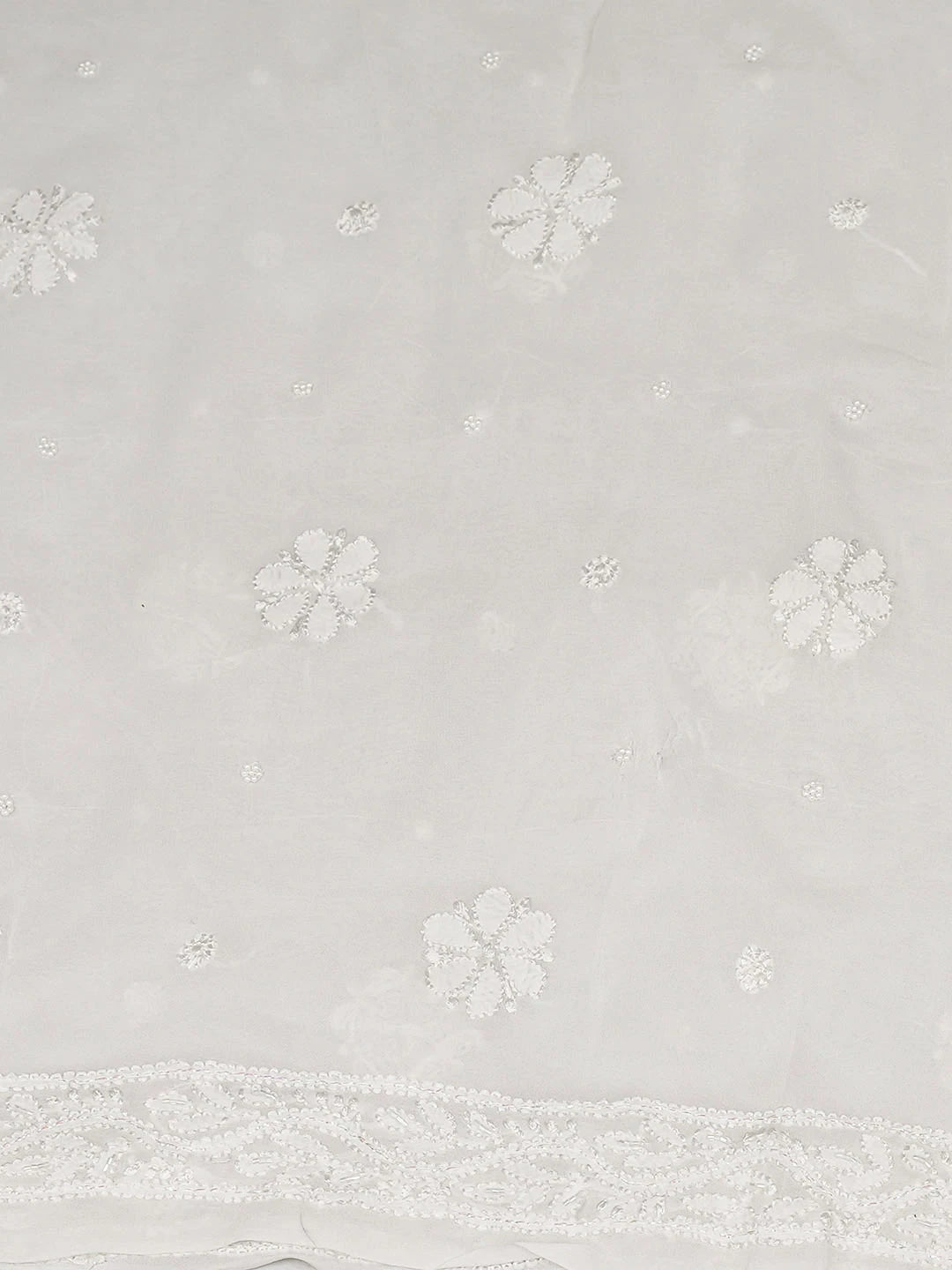 Ada Hand Embroidered White Viscose Georgette Lucknowi Chikankari Unstitched Kurta Dupatta Set With Cutdana Work 01A893665