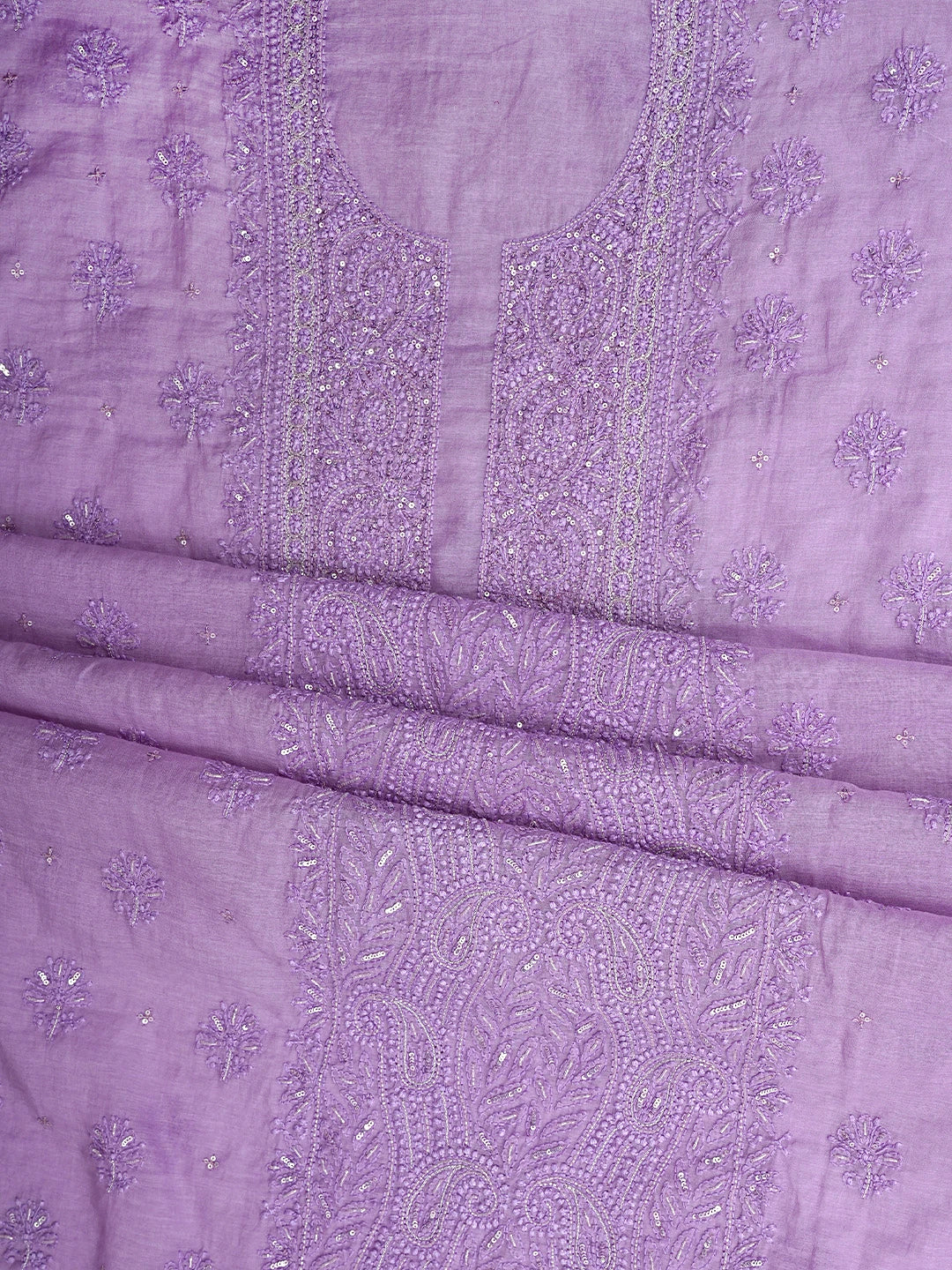 Ada Hand Embroidered Lavender Purple Chanderi Lucknowi Chikankari Unstitched Kurta Dupatta Set With Cutdana Work 01A787505