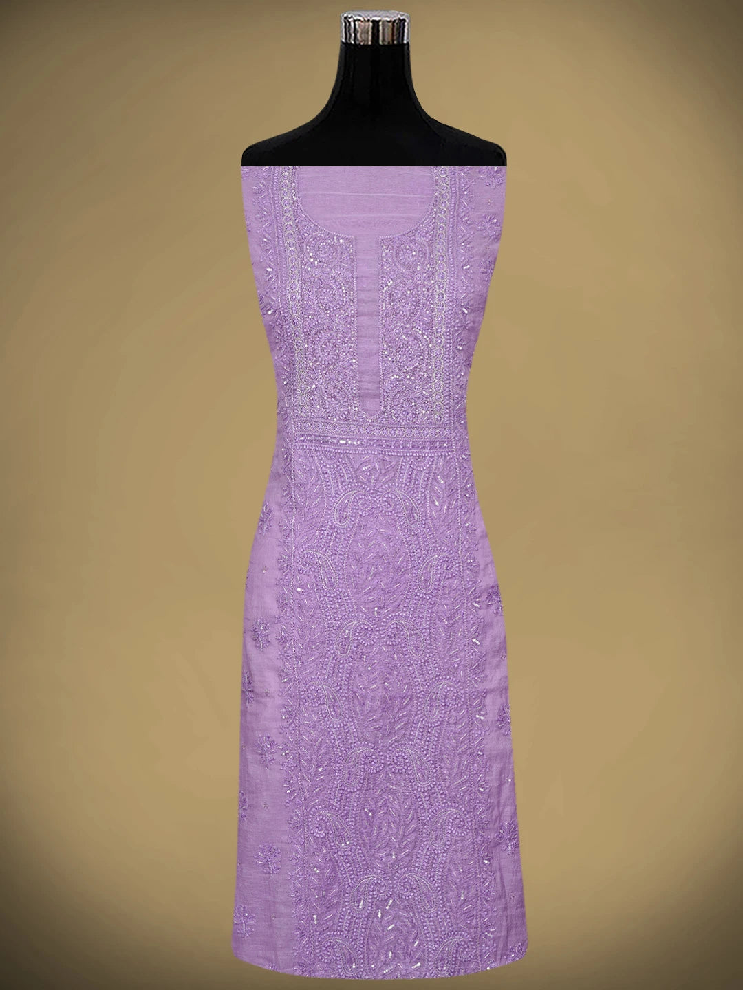 Ada Hand Embroidered Lavender Purple Chanderi Lucknowi Chikankari Unstitched Kurta Dupatta Set With Cutdana Work 01A787505