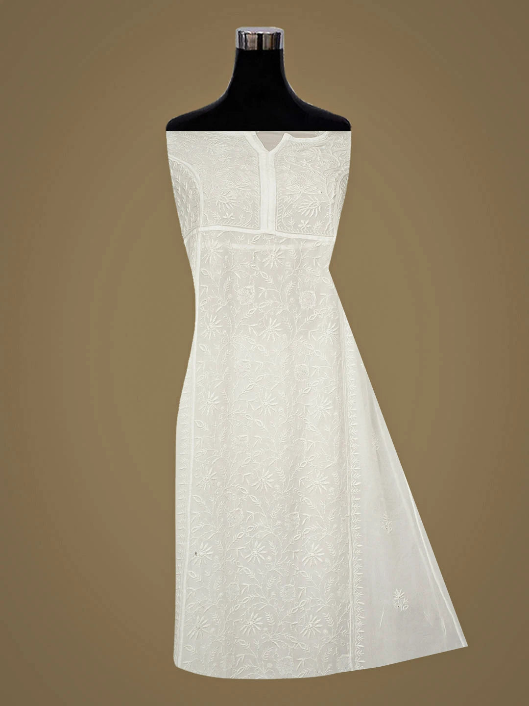 Ada Hand Embroidered White Viscose Georgette Lucknowi Chikankari Semi-Stitched Anarkali Kurta Dupatta Set 01A535023