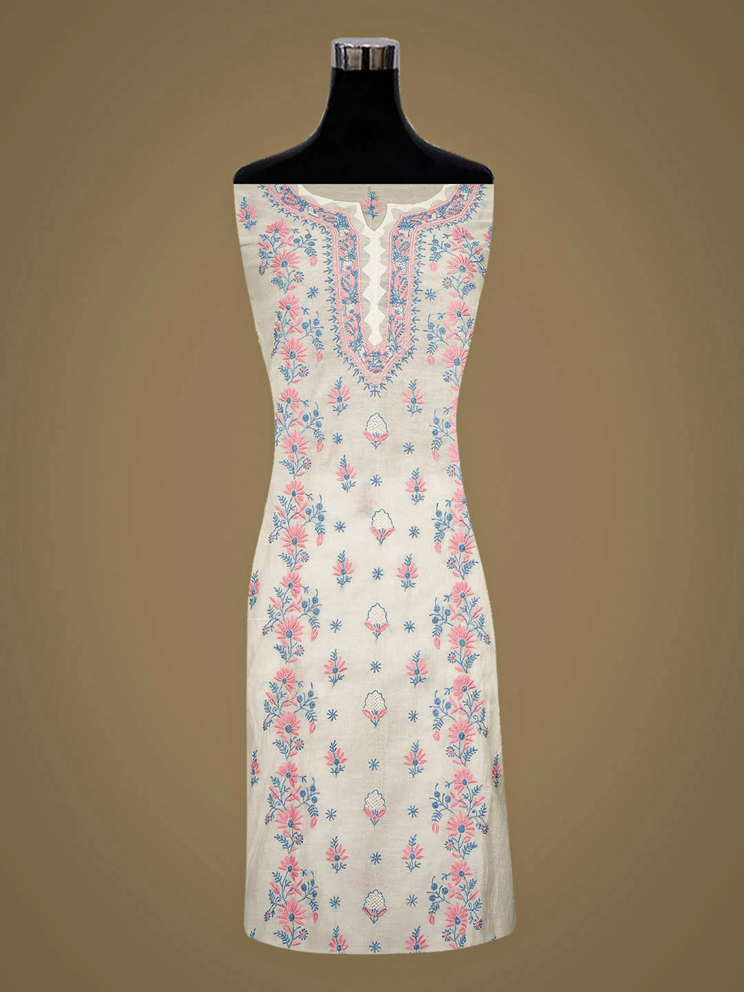 Ada Hand Embroidered White Chanderi Lucknowi Chikankari Semi-stitched Kurta Dupatta Set 01A943675