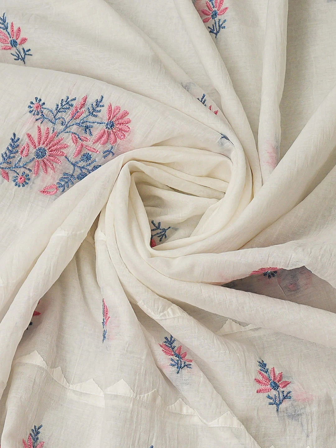 Ada Hand Embroidered White Chanderi Lucknowi Chikankari Semi-stitched Kurta Dupatta Set 01A943675