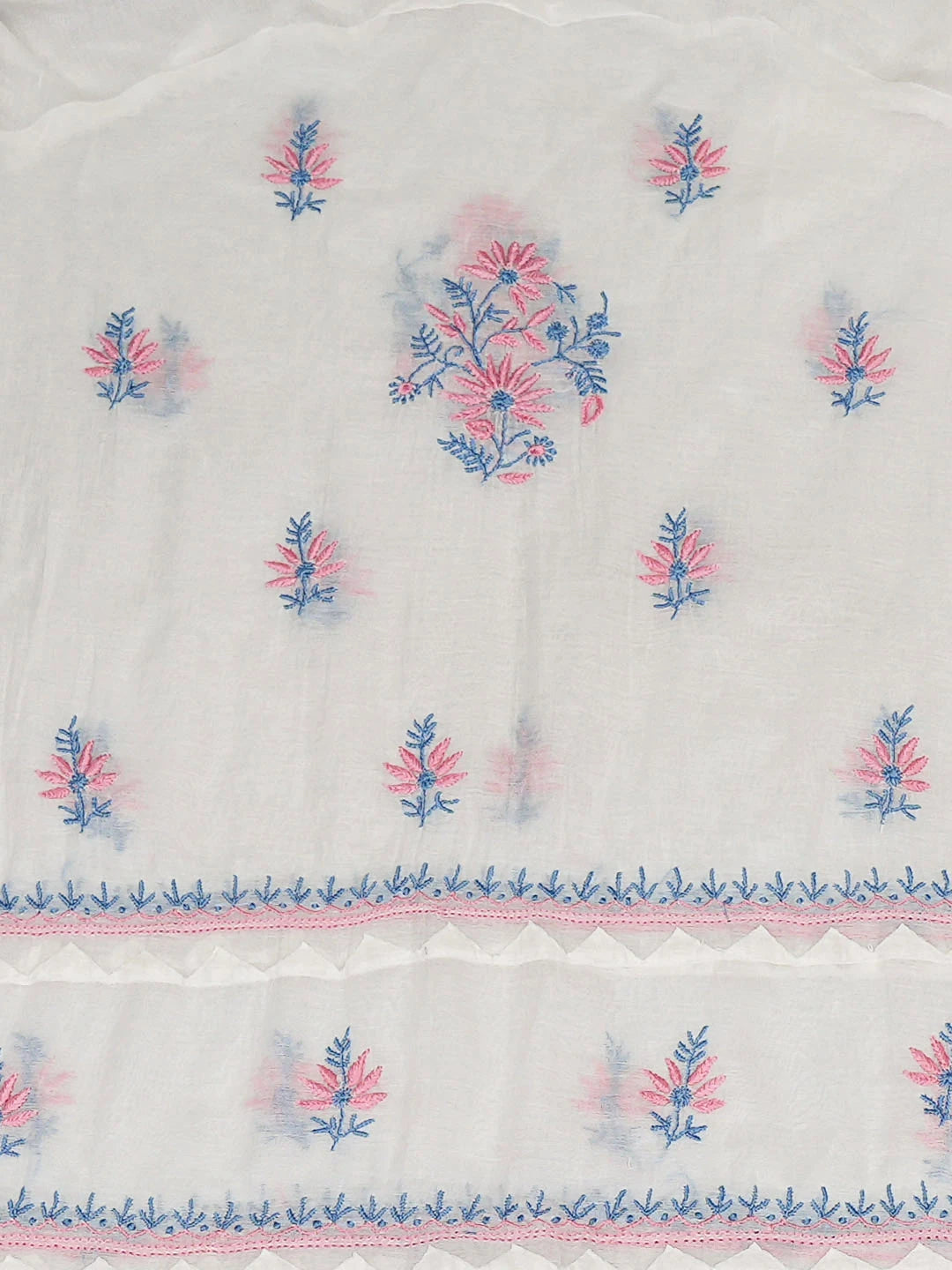 Ada Hand Embroidered White Chanderi Lucknowi Chikankari Semi-stitched Kurta Dupatta Set 01A943675