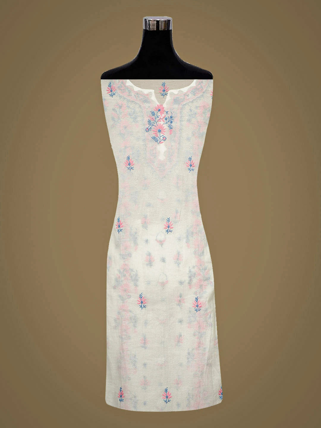 Ada Hand Embroidered White Chanderi Lucknowi Chikankari Semi-stitched Kurta Dupatta Set 01A943675