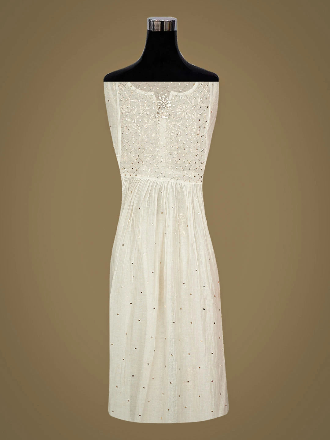 Ada Hand Embroidered White Chanderi Semi-stitched Kurta Dupatta Set With Muqaish/Mukaish Work 01A938968