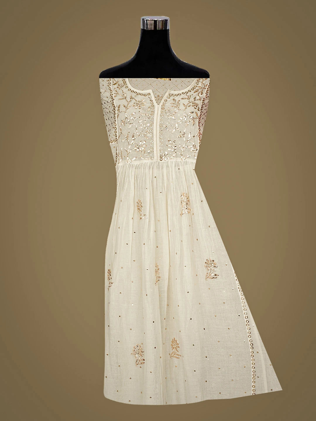 Ada Hand Embroidered White Chanderi Semi-stitched Kurta Dupatta Set With Muqaish/Mukaish Work 01A938968