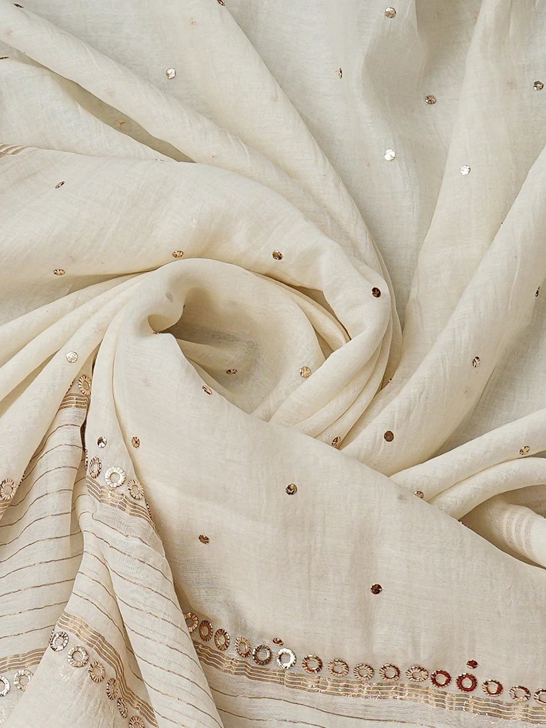 Ada Hand Embroidered White Chanderi Semi-stitched Kurta Dupatta Set With Muqaish/Mukaish Work 01A938968