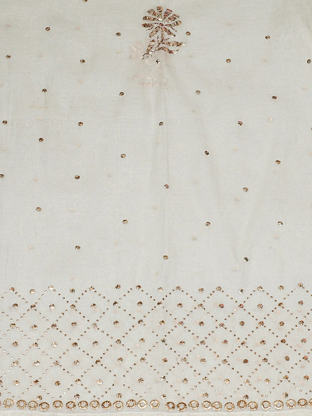 Ada Hand Embroidered White Chanderi Semi-stitched Kurta Dupatta Set With Muqaish/Mukaish Work 01A938968