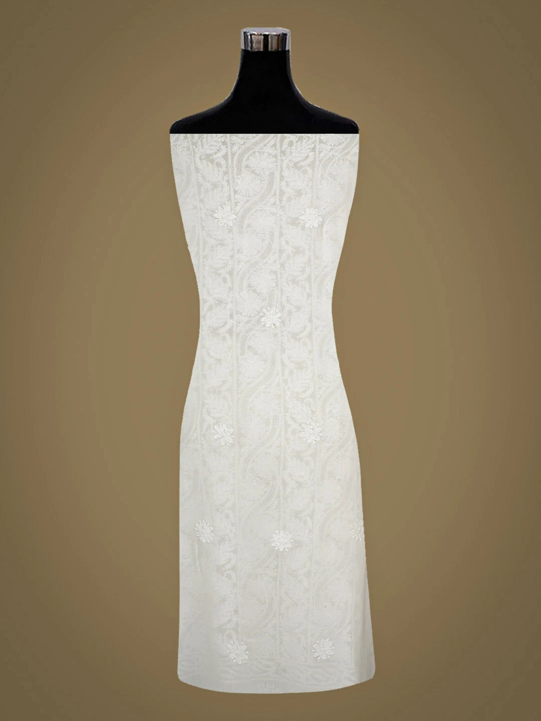 Ada Hand Embroidered White Viscose Georgette Lucknowi Chikankari Unstitched Kurta Dupatta Set With Cutdana Work 01A948006