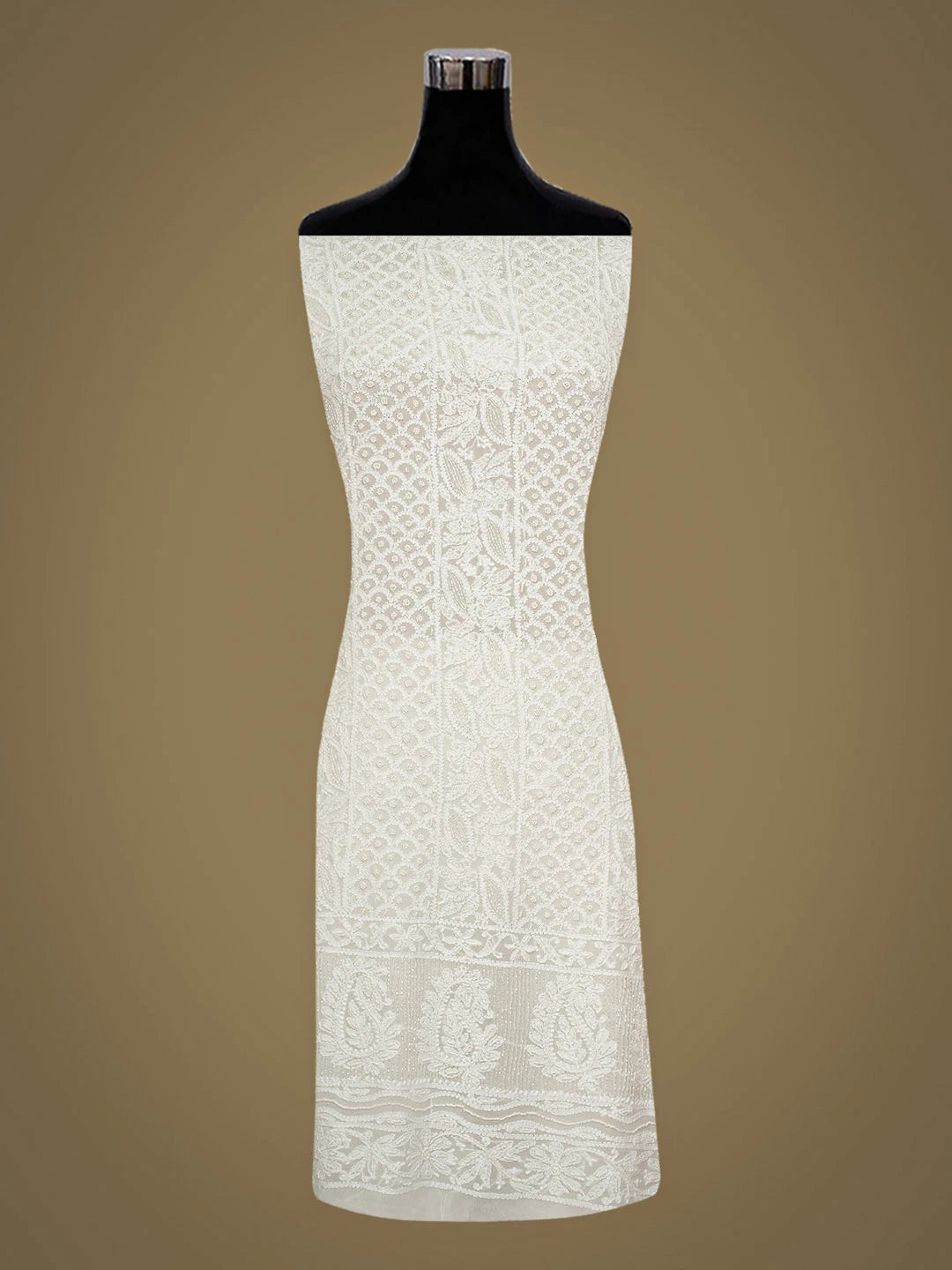 Ada Hand Embroidered White Viscose Georgette Lucknowi Chikankari Unstitched Kurta Dupatta Set With Cutdana Work 01A948005