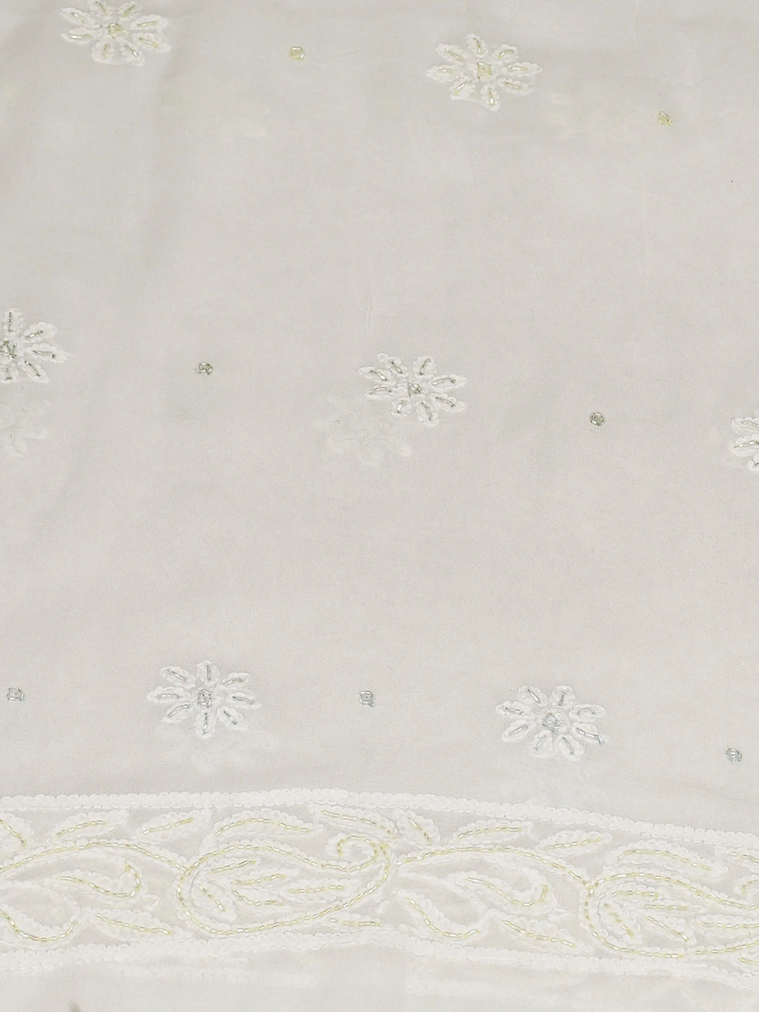 Ada Hand Embroidered White Viscose Georgette Lucknowi Chikankari Unstitched Kurta Dupatta Set With Cutdana Work 01A948008