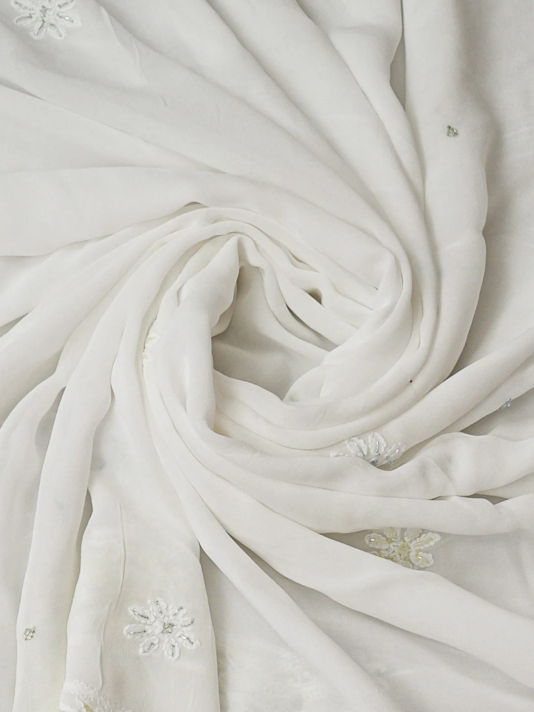 Ada Hand Embroidered White Viscose Georgette Lucknowi Chikankari Unstitched Kurta Dupatta Set With Cutdana Work 01A948008