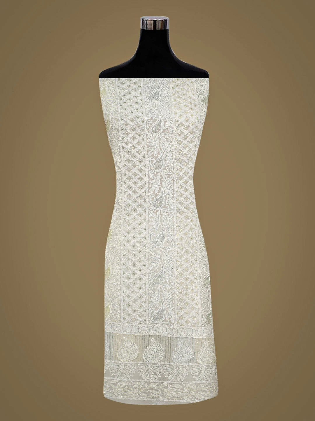 Ada Hand Embroidered White Viscose Georgette Lucknowi Chikankari Unstitched Kurta Dupatta Set With Cutdana Work 01A948008