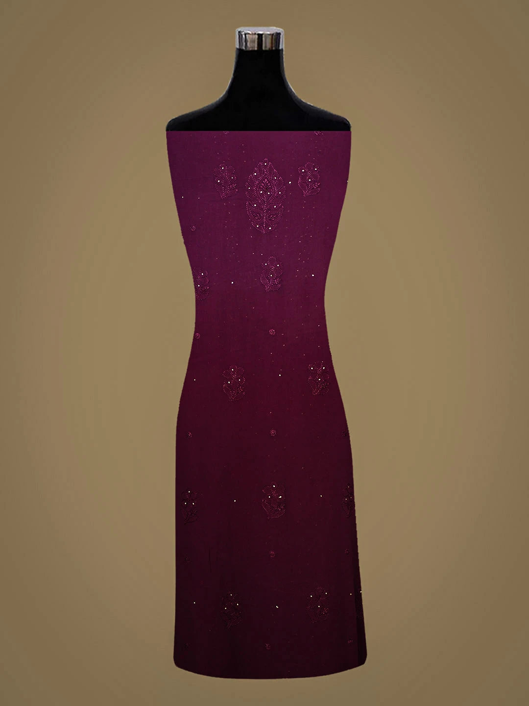 Ada Hand Embroidered Wine Viscose Georgette Lucknowi Chikankari Unstitched Kurta Dupatta Set With Muqaish/Mukaish Work 01A933372