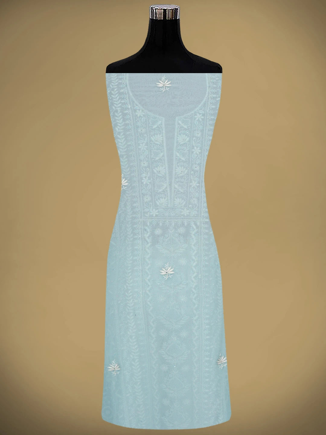 Ada Hand Embroidered Pale Sky Blue Viscose Georgette Lucknowi Chikankari Unstitched Kurta Dupatta Set With Zari Work 01A856663
