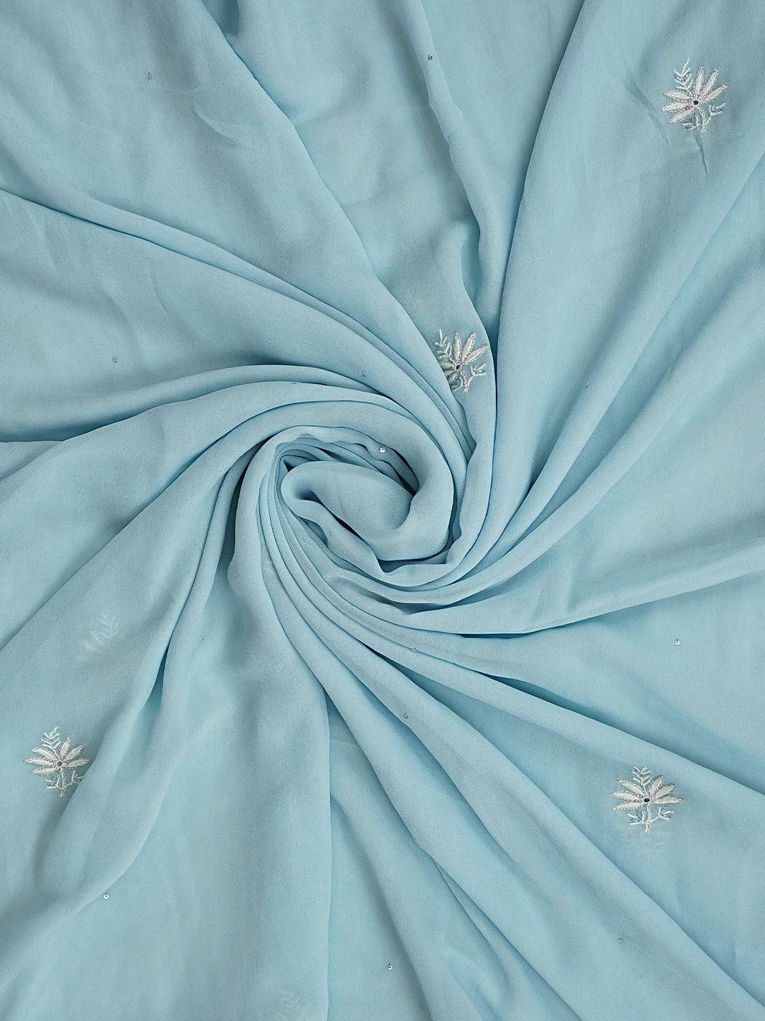 Ada Hand Embroidered Pale Sky Blue Viscose Georgette Lucknowi Chikankari Unstitched Kurta Dupatta Set With Zari Work 01A856663