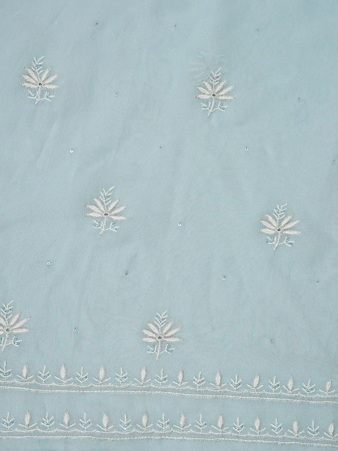 Ada Hand Embroidered Pale Sky Blue Viscose Georgette Lucknowi Chikankari Unstitched Kurta Dupatta Set With Zari Work 01A856663