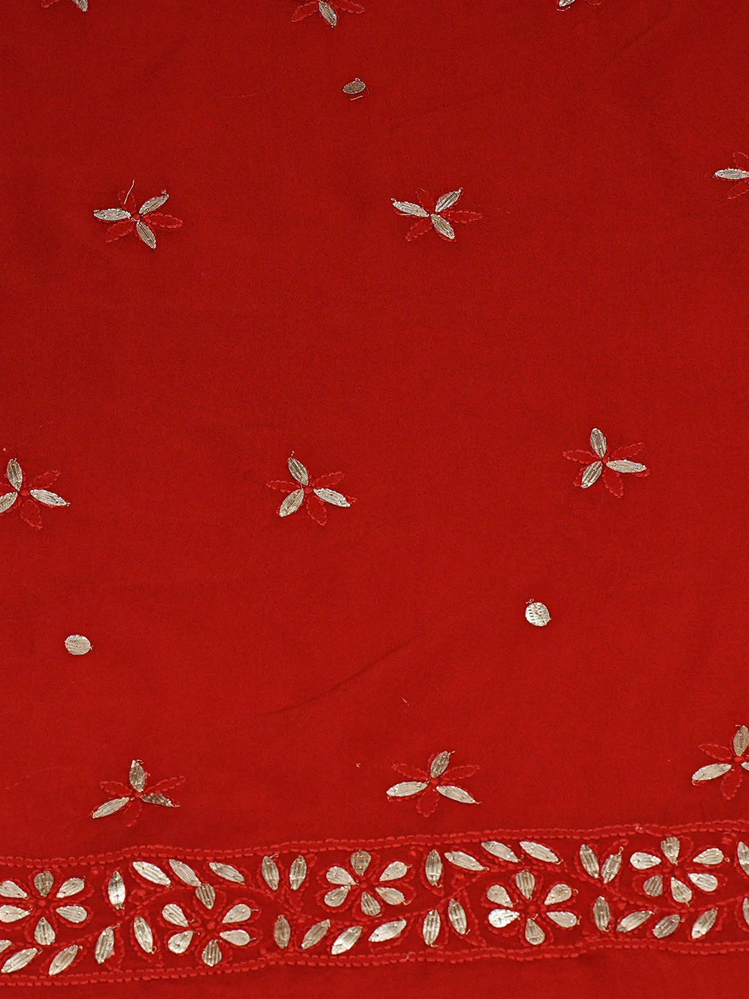 Ada Hand Embroidered Blazing Flame Viscose Georgette Lucknowi Chikankari Unstitched Kurta Dupatta Set With Gota Patti Work 01A934093