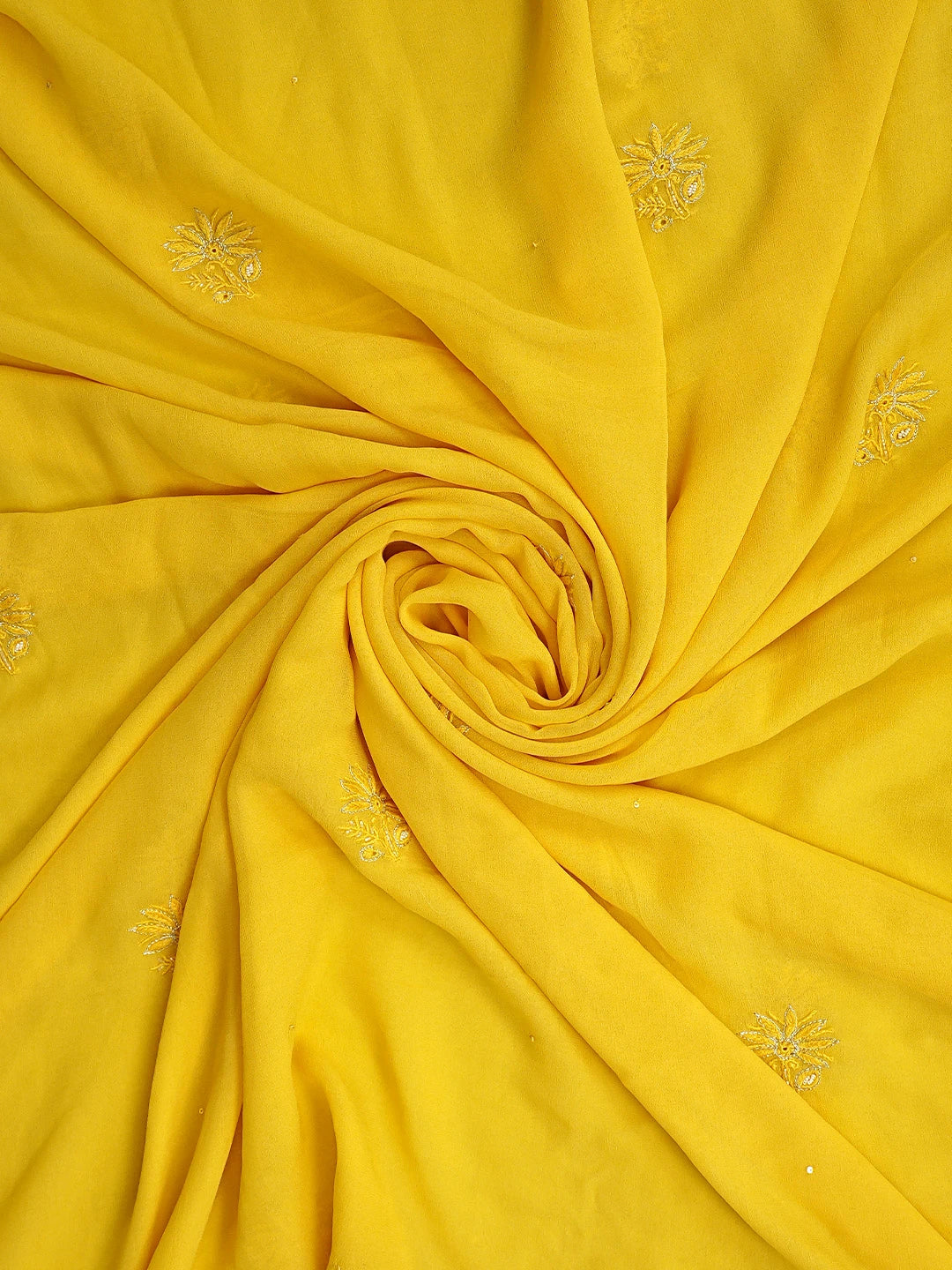 Ada Hand Embroidered Amber Gold Yellow Viscose Georgette Lucknowi Chikankari Unstitched Kurta Dupatta Set With Zari Work 01A705088