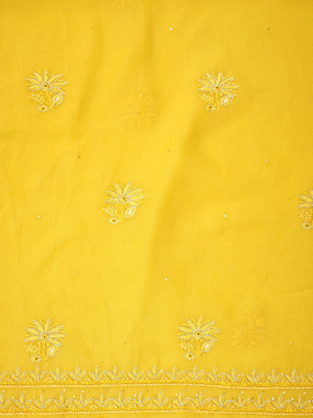 Ada Hand Embroidered Amber Gold Yellow Viscose Georgette Lucknowi Chikankari Unstitched Kurta Dupatta Set With Zari Work 01A705088