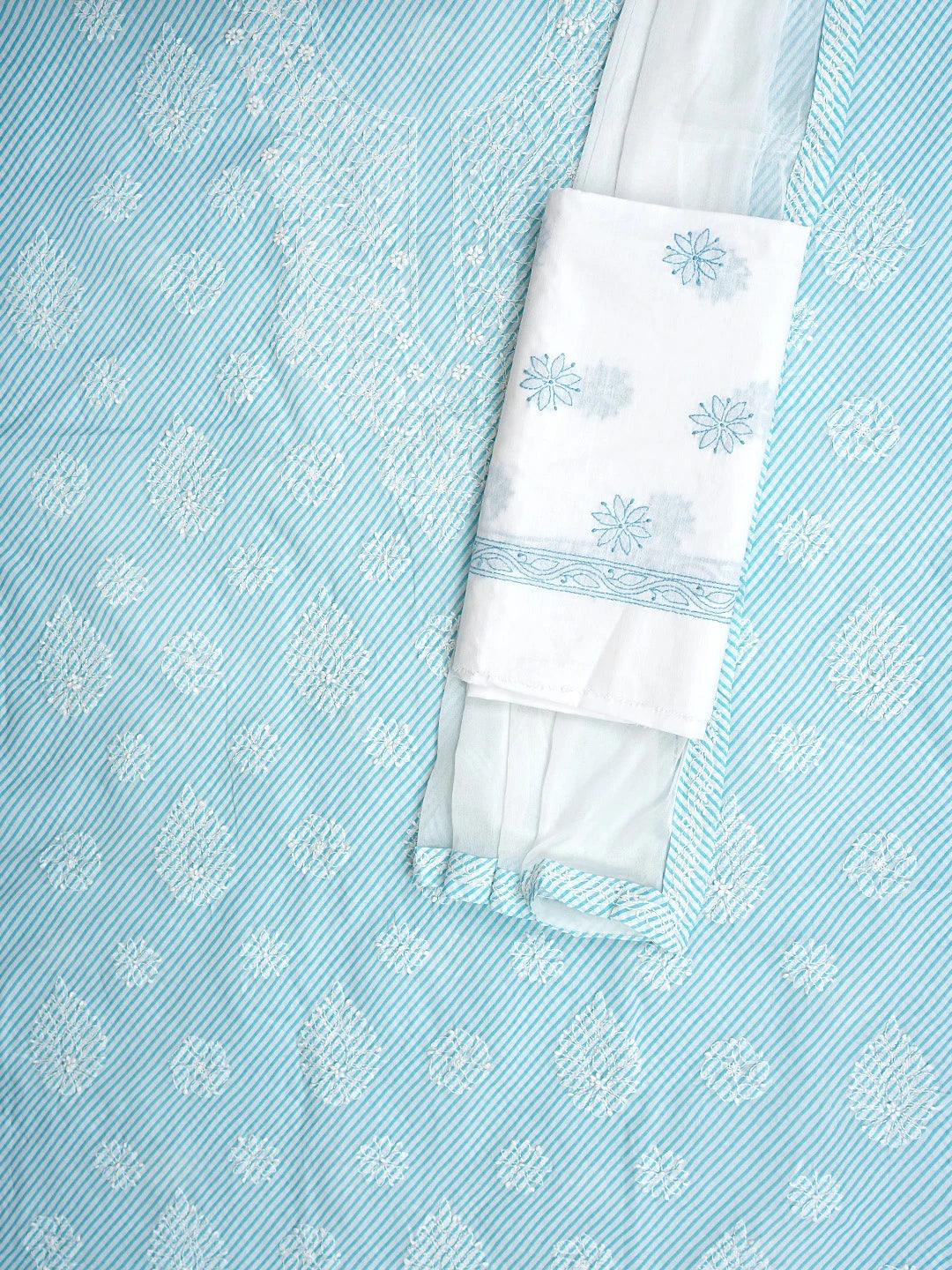 Ada Hand Embroidered Blue Cotton Lucknowi Chikankari Unstitched Suit Piece 01A948972