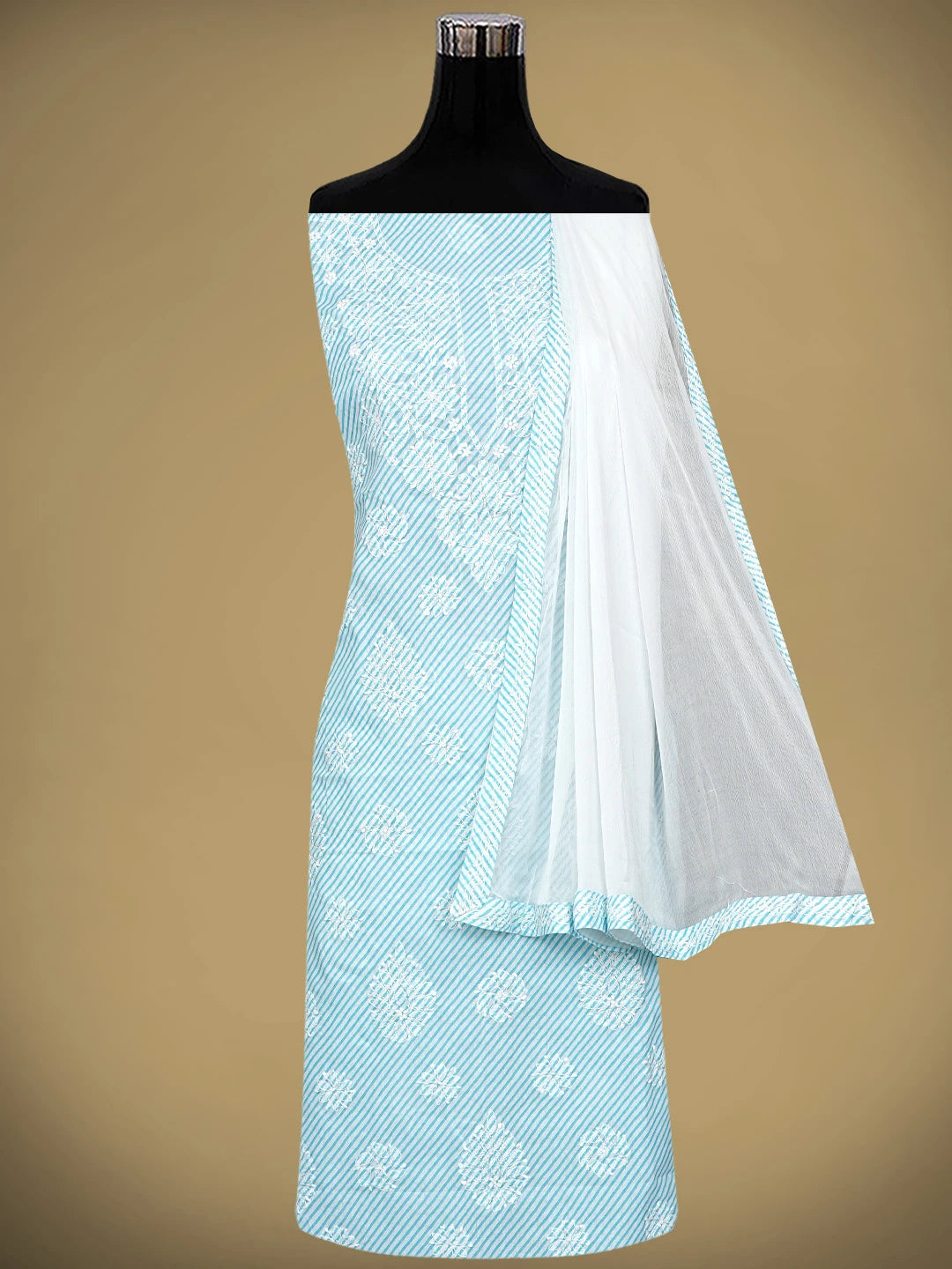 Ada Hand Embroidered Blue Cotton Lucknowi Chikankari Unstitched Suit Piece 01A948972