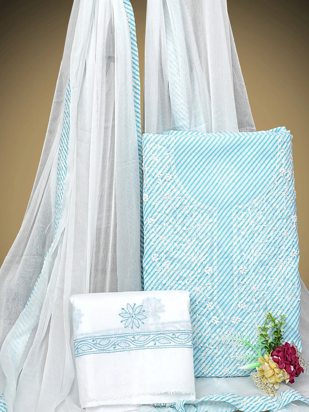 Ada Hand Embroidered Blue Cotton Lucknowi Chikankari Unstitched Suit Piece 01A948972