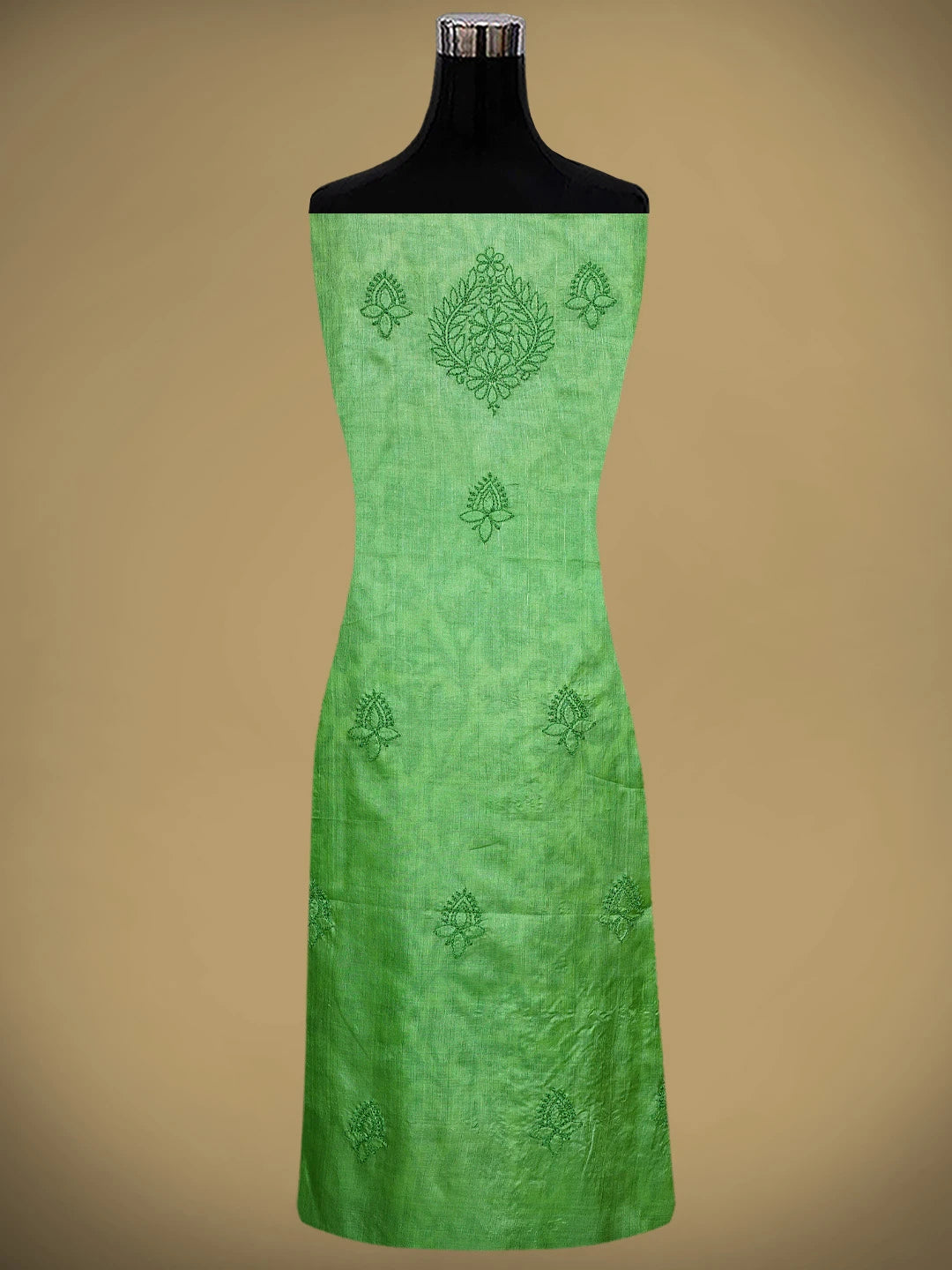 Ada Hand Embroidered Forest Green Tussar Silk Lucknowi Chikankari Unstitched Suit Piece 01A903904