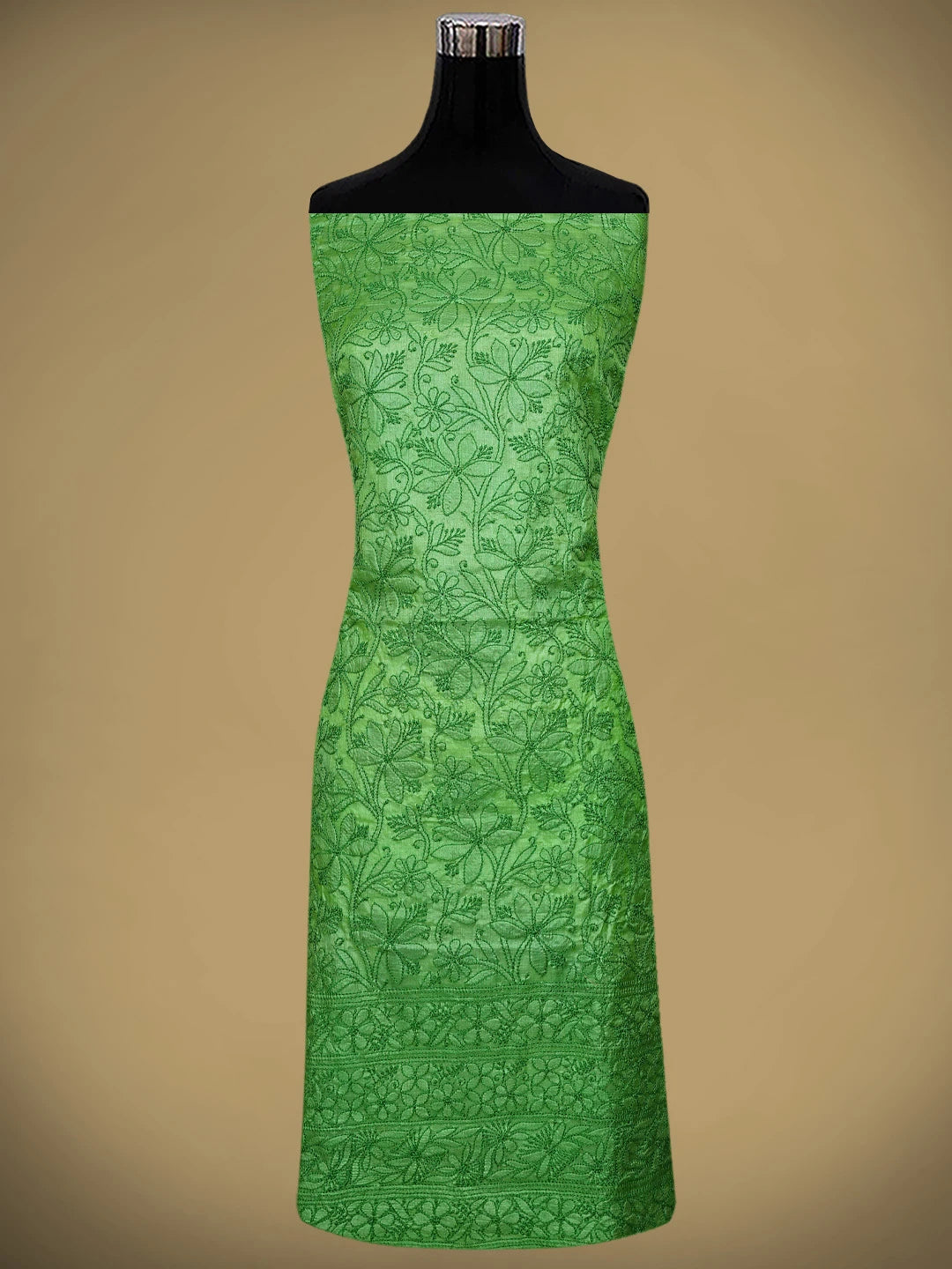 Ada Hand Embroidered Forest Green Tussar Silk Lucknowi Chikankari Unstitched Suit Piece 01A903904