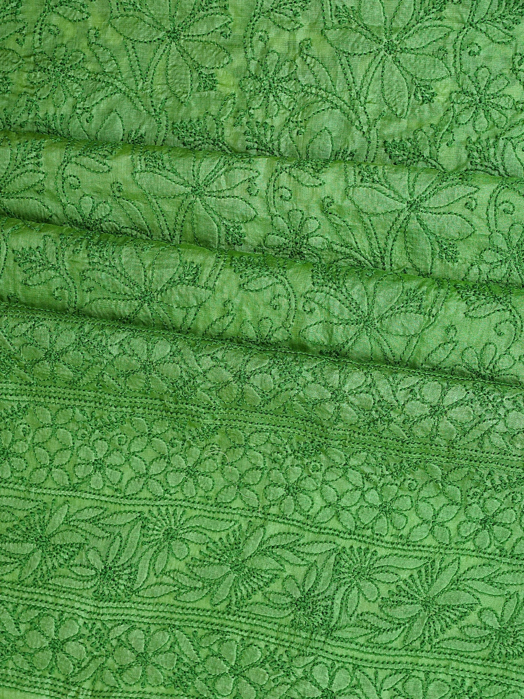 Ada Hand Embroidered Forest Green Tussar Silk Lucknowi Chikankari Unstitched Suit Piece 01A903904