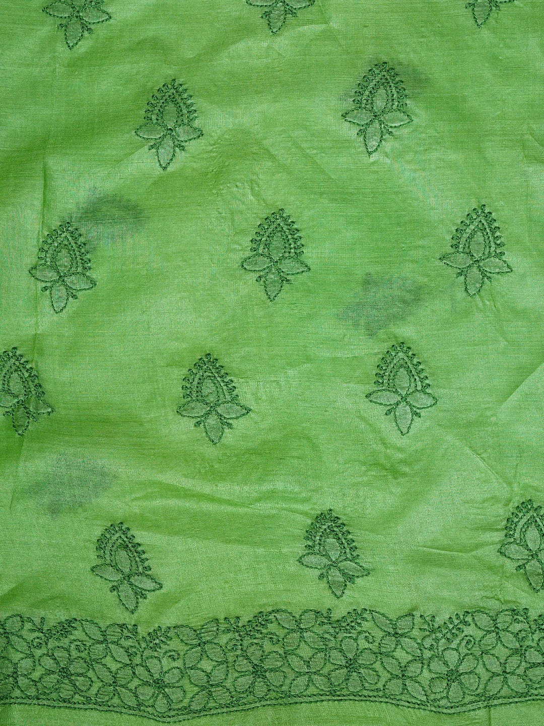 Ada Hand Embroidered Forest Green Tussar Silk Lucknowi Chikankari Unstitched Suit Piece 01A903904