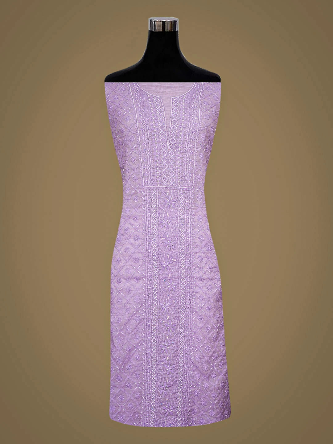 Ada Hand Embroidered Lavender Chanderi Lucknowi Chikankari Unstitched Kurta Dupatta Set With Pearl Work 01A939779