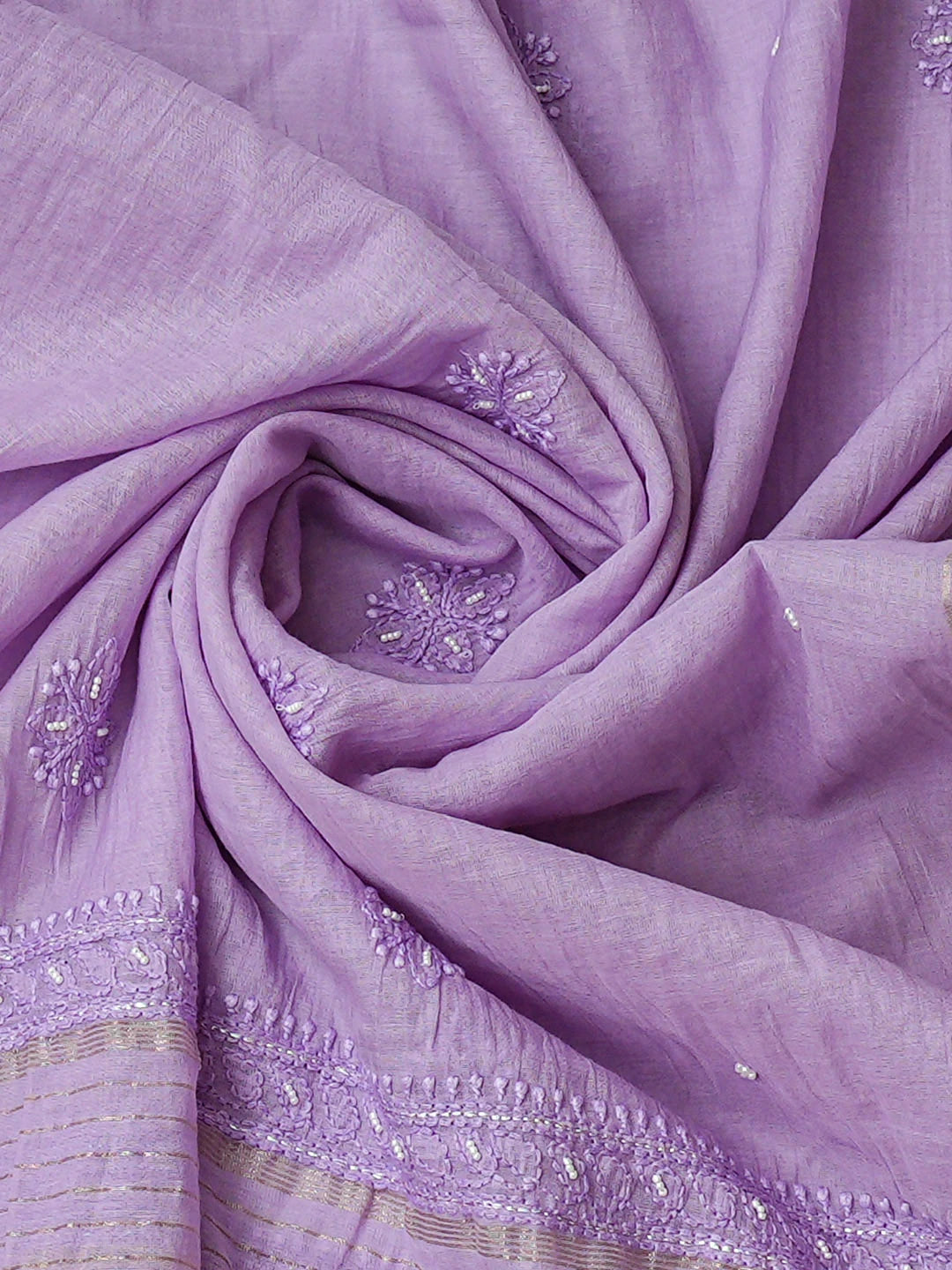 Ada Hand Embroidered Lavender Chanderi Lucknowi Chikankari Unstitched Kurta Dupatta Set With Pearl Work 01A939779