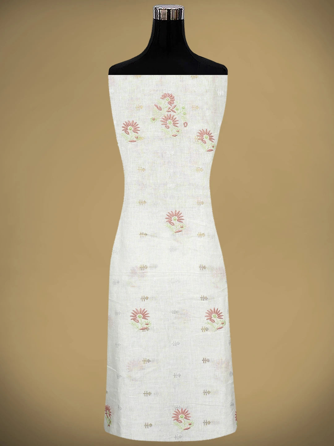 Ada Hand Embroidered White Linen Lucknowi Chikankari Unstitched Kurta Dupatta Set 01A917343