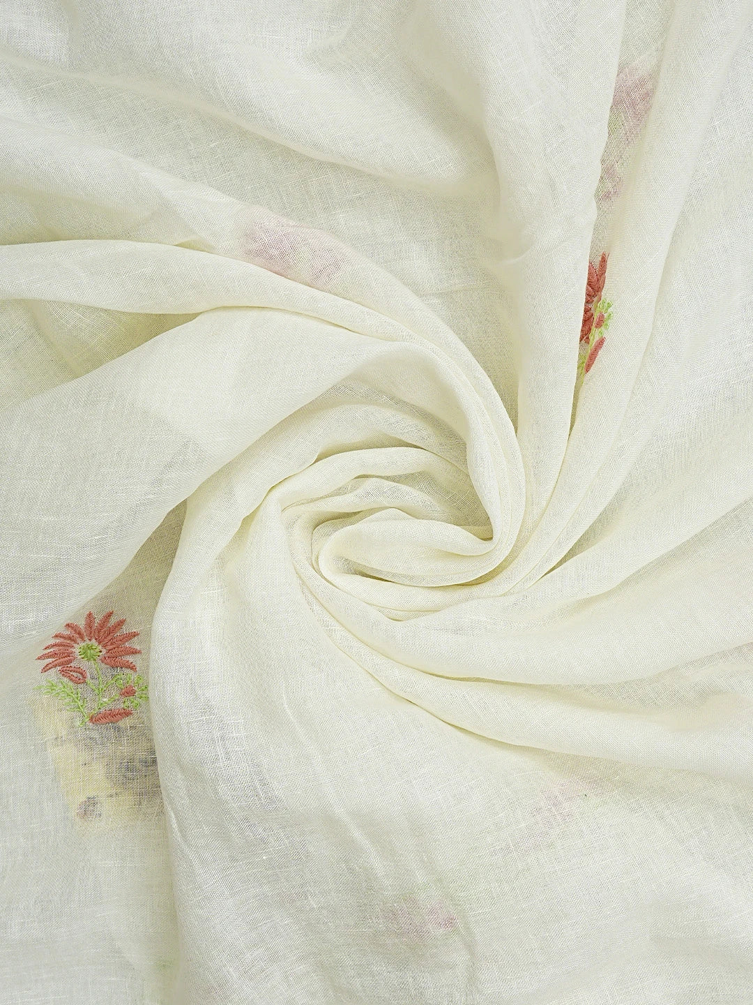 Ada Hand Embroidered White Linen Lucknowi Chikankari Unstitched Kurta Dupatta Set 01A917343