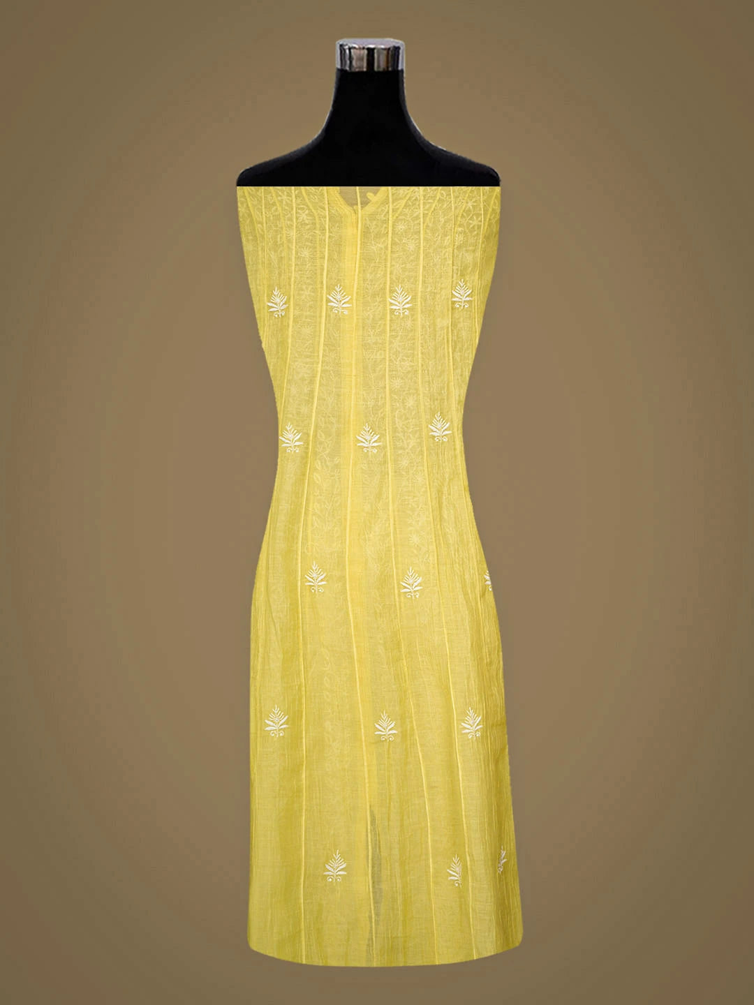 Ada Hand Embroidered Lemon Chanderi Lucknowi Chikankari Semi-Stitched Anarkali Kurta Dupatta Set 01A653902