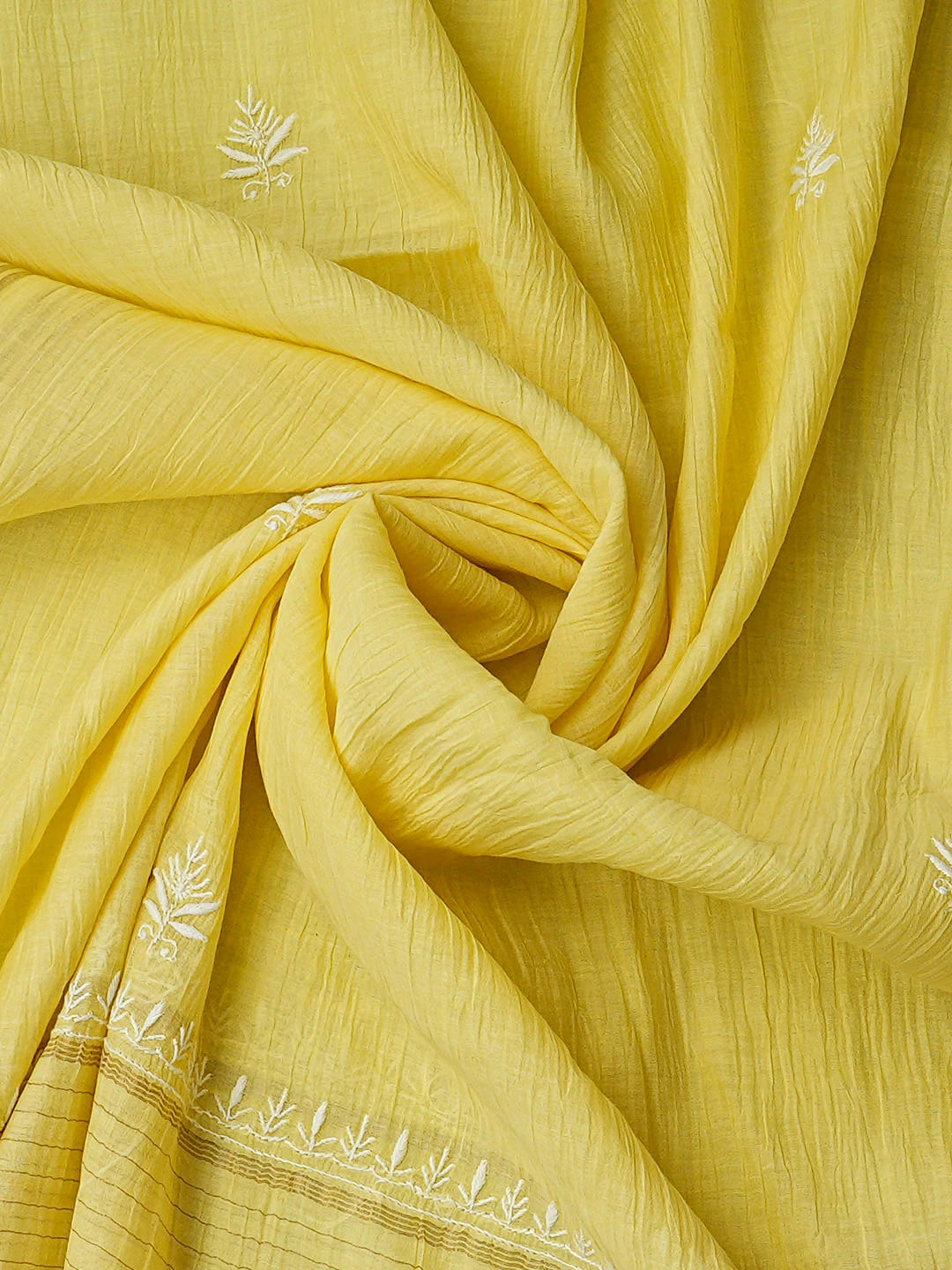 Ada Hand Embroidered Lemon Chanderi Lucknowi Chikankari Semi-Stitched Anarkali Kurta Dupatta Set 01A653902