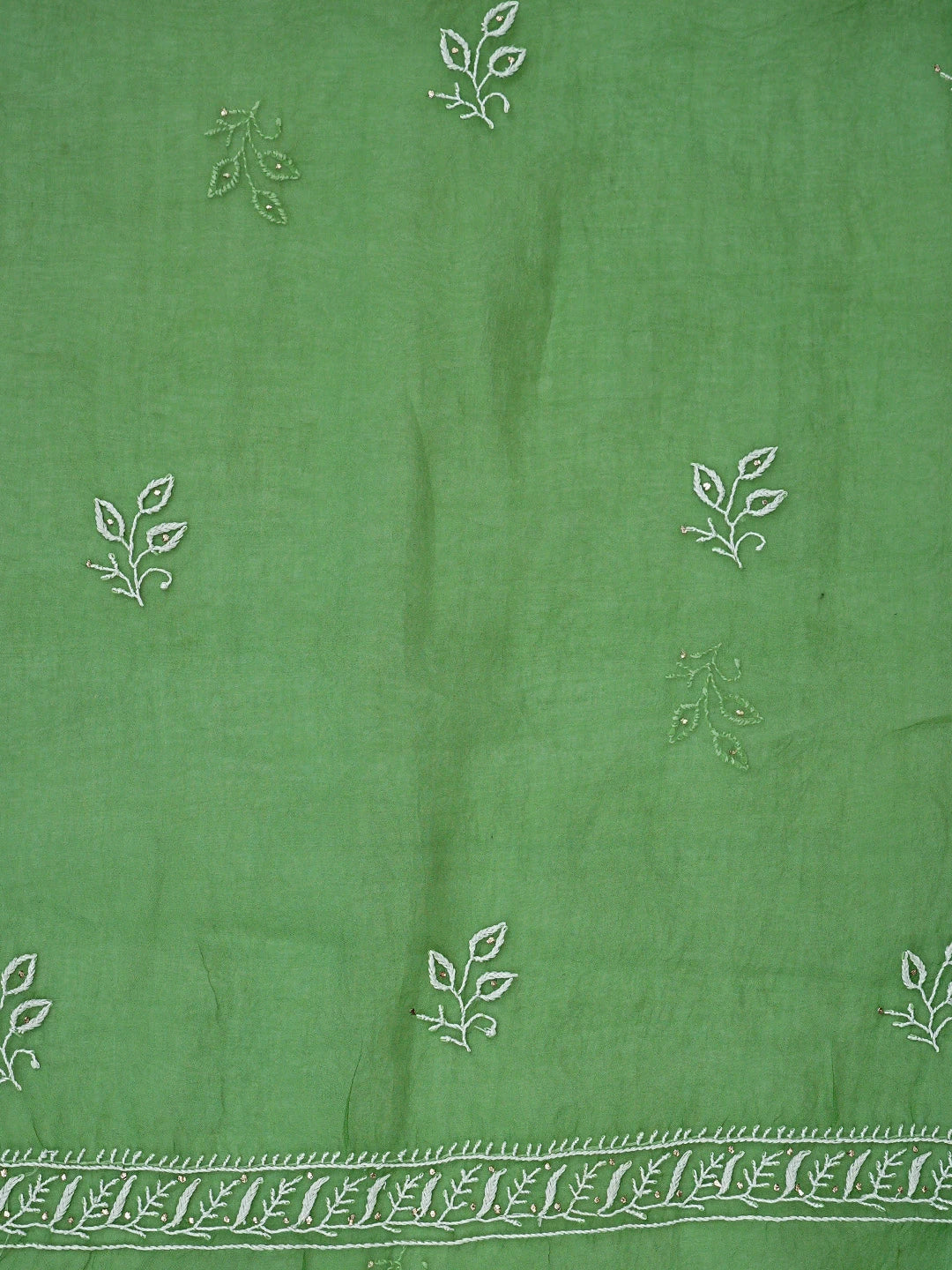 Ada Hand Embroidered Green Organza Lucknowi Chikankari Unstitched Kurta Dupatta Set With Muqaish/Mukaish Work 01A919857