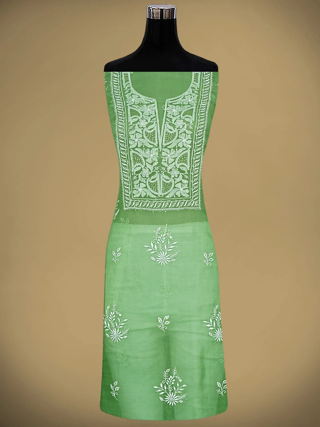 Ada Hand Embroidered Green Organza Lucknowi Chikankari Unstitched Kurta Dupatta Set With Muqaish/Mukaish Work 01A919857