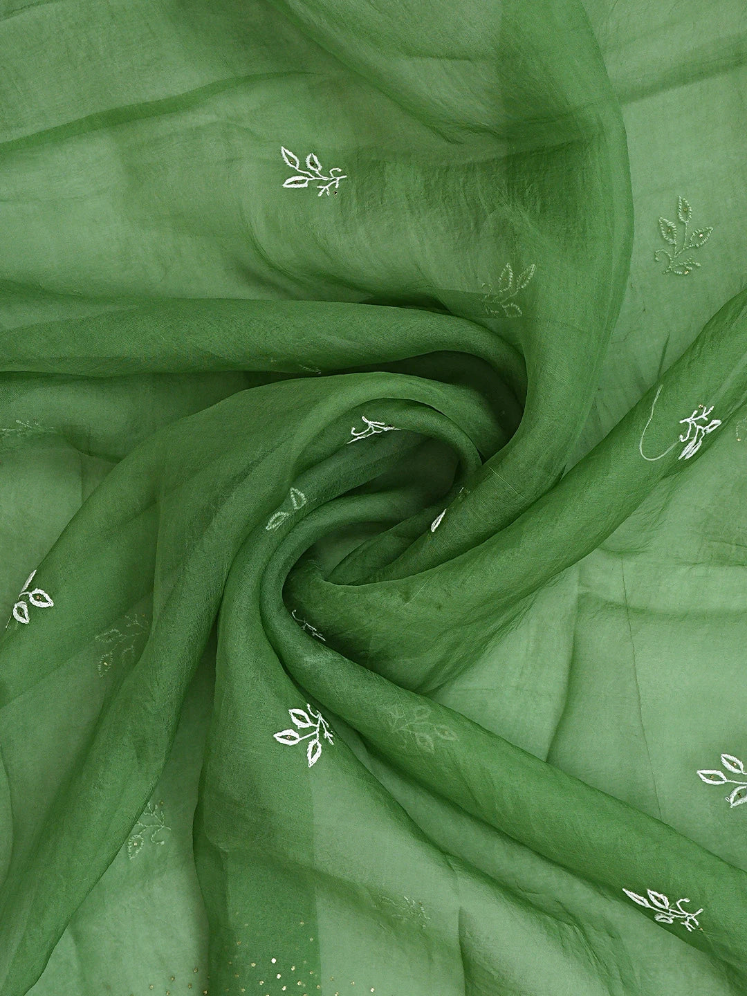 Ada Hand Embroidered Green Organza Lucknowi Chikankari Unstitched Kurta Dupatta Set With Muqaish/Mukaish Work 01A919857