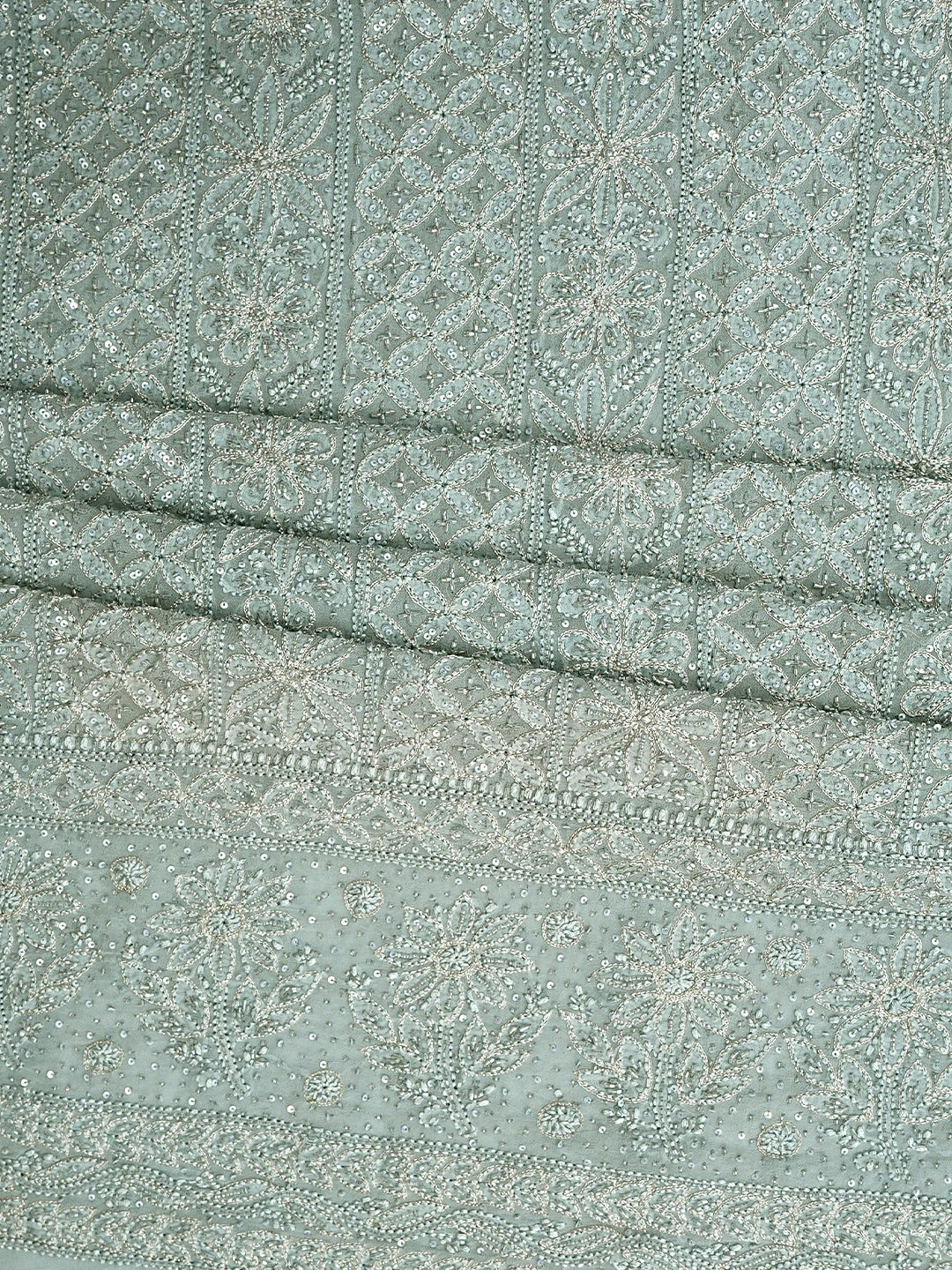 Ada Hand Embroidered Cadet Grey Viscose Georgette Lucknowi Chikankari Unstitched Kurta Dupatta Set With Zari Work 01A747503
