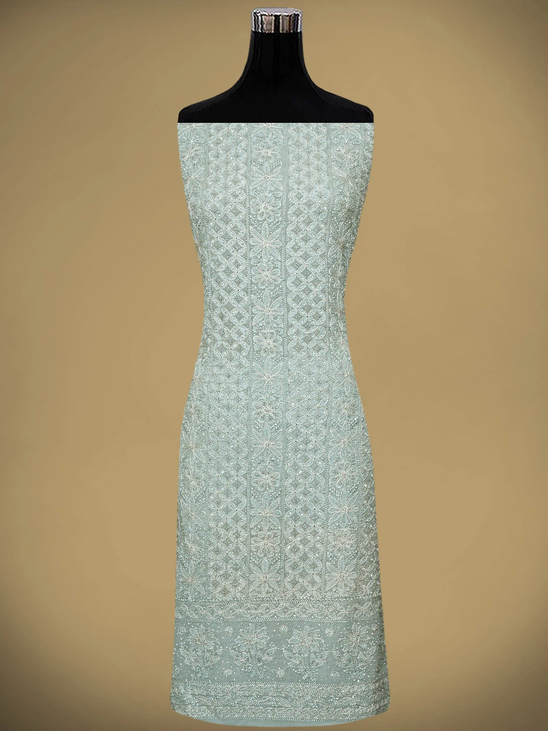 Ada Hand Embroidered Cadet Grey Viscose Georgette Lucknowi Chikankari Unstitched Kurta Dupatta Set With Zari Work 01A747503