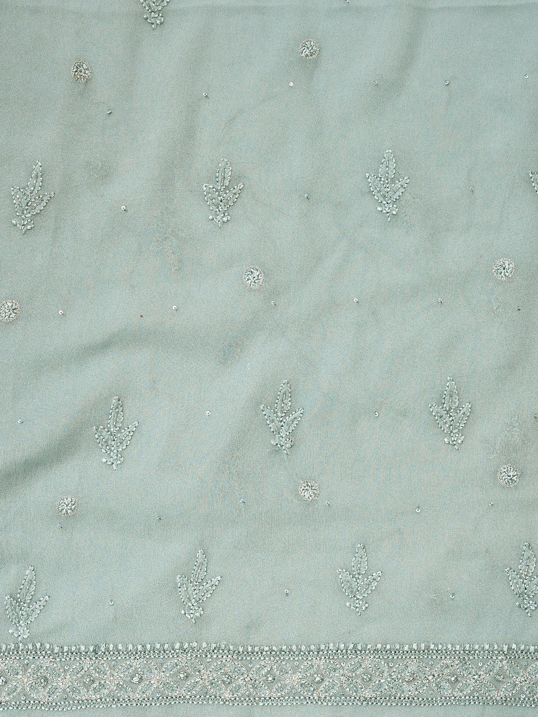 Ada Hand Embroidered Cadet Grey Viscose Georgette Lucknowi Chikankari Unstitched Kurta Dupatta Set With Zari Work 01A747503