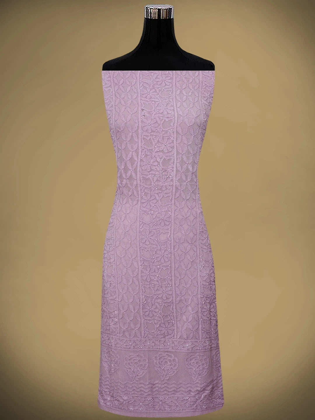 Ada Hand Embroidered Opera Mauve Viscose Georgette Lucknowi Chikankari Unstitched Kurta Dupatta Set 01A747508