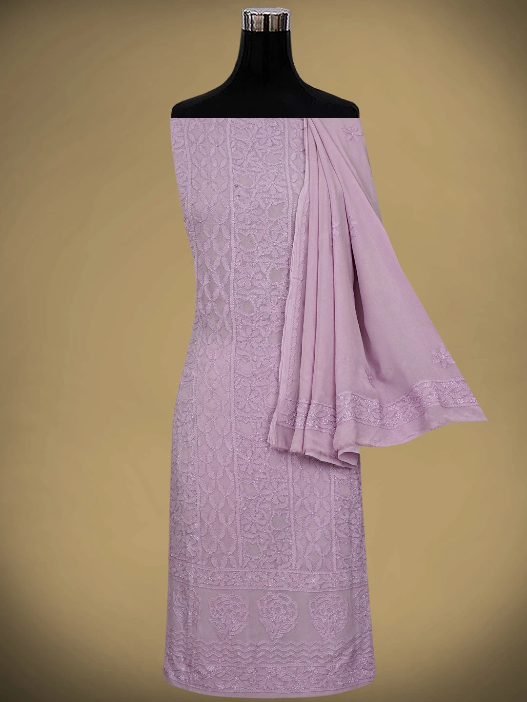 Ada Hand Embroidered Opera Mauve Viscose Georgette Lucknowi Chikankari Unstitched Kurta Dupatta Set 01A747508