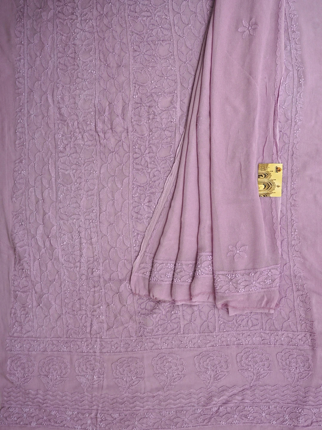 Ada Hand Embroidered Opera Mauve Viscose Georgette Lucknowi Chikankari Unstitched Kurta Dupatta Set 01A747508