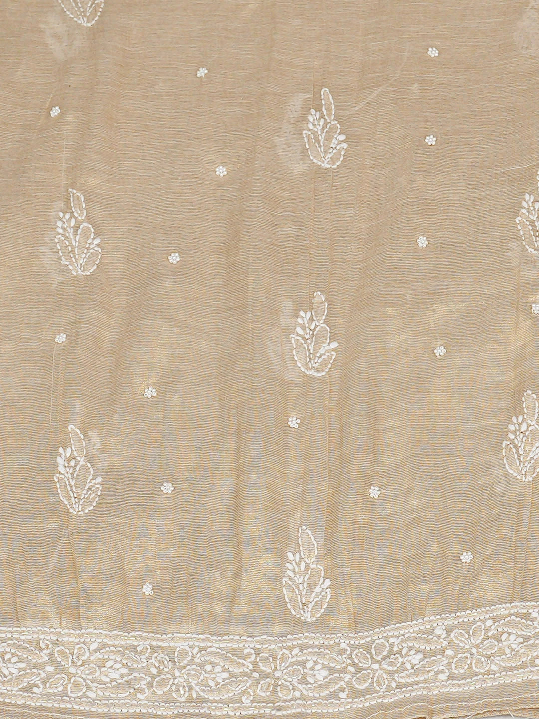 Ada Hand Embroidered Fawn Tissue Lucknowi Chikankari Unstitched Kurta Dupatta Set With Pearl Work 01A921646