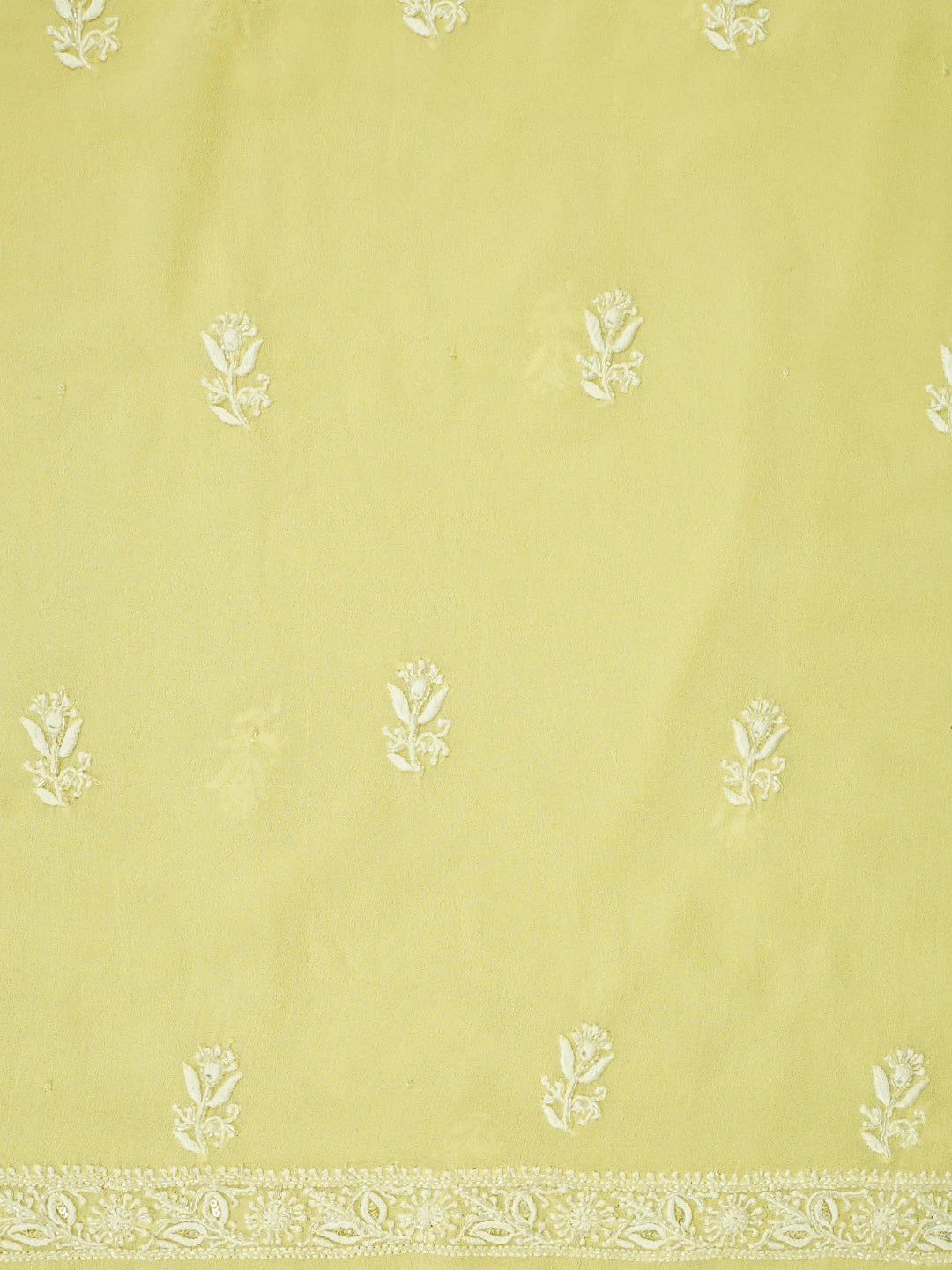 Ada Hand Embroidered Jasmine Yellow Pure Georgette Lucknowi Chikankari Unstitched Kurta Dupatta Set With Zari Work 01A692629